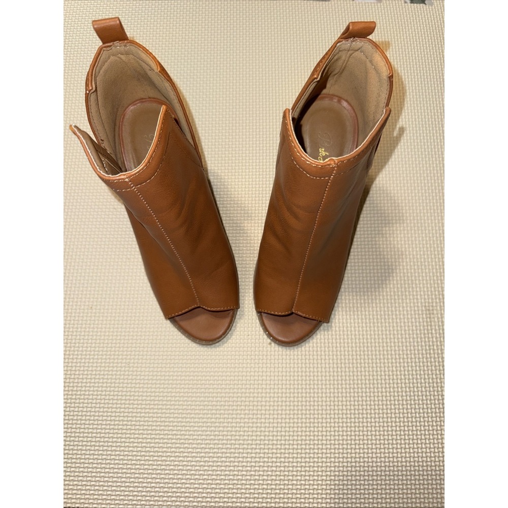 Pink Lilly Women's Brown Faux Leather Open Toe Block Heel Booties Zip 8M